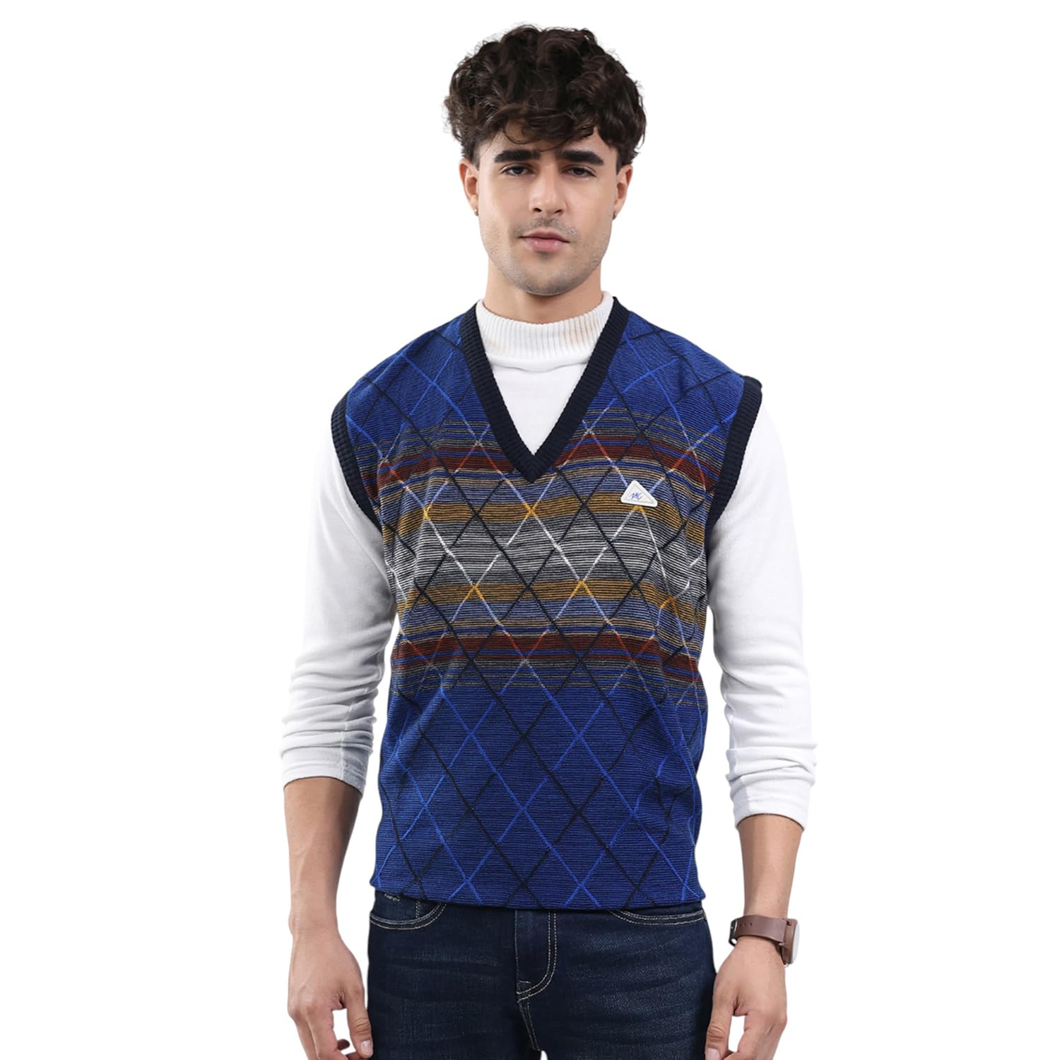 Men Regular Fit Abstract Pattern V Neck Pull On Sleeveless Winter Sweater| Warm Woolen Pullover for Men | Soft Comfortable Knitted Winter Wear Sweater for Men's (Pack of 1)-image-37