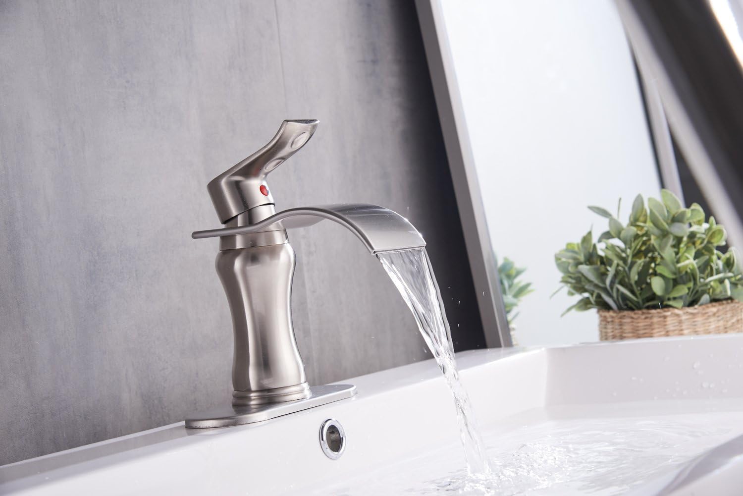 Onе-Dау Sаlе: Uр tо 50% оƒƒ BWE Waterfall Bathroom Faucet Brushed Nickel Single Hole Single Handle Faucet With Supply Lines Parts Vanity Sink Lavatory Bath Basin Faucets Antique Spout Mixer Tap Commercial