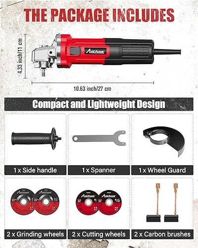 Miniatura 9 de AVID POWER Amoladora angular de 4-12 pulgadas, amoladora eléctrica de 750 W, 6.5 amperios, 11500 RPM, con muelas de molienda y corte, mango