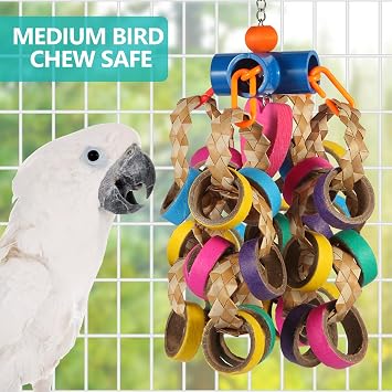Bird Toys Conure Toys - 24 Pcs Colorful Bagel Chewy Rings Foraging Shredder for Parakeet & Parrot