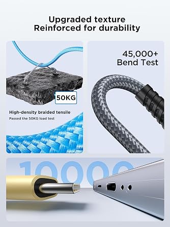 USB C Cable 10FT 3Pack Fast Charging Nylon Braided Long Type C Charger Cable for Samsung Galaxy S24 S23 S22 S21 S10 S9 S8 A02s A03s A11 A12 A13 A14 A21 A22 A32 A42 A53, Tablet, LG, Moto, TCL