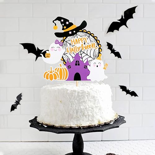 Miniatura 6 de Ercadio 1 paquete de adornos para tartas de Halloween con fantasma, calabaza, sombrero de bruja para tartas, suministros de decoración de pasteles
