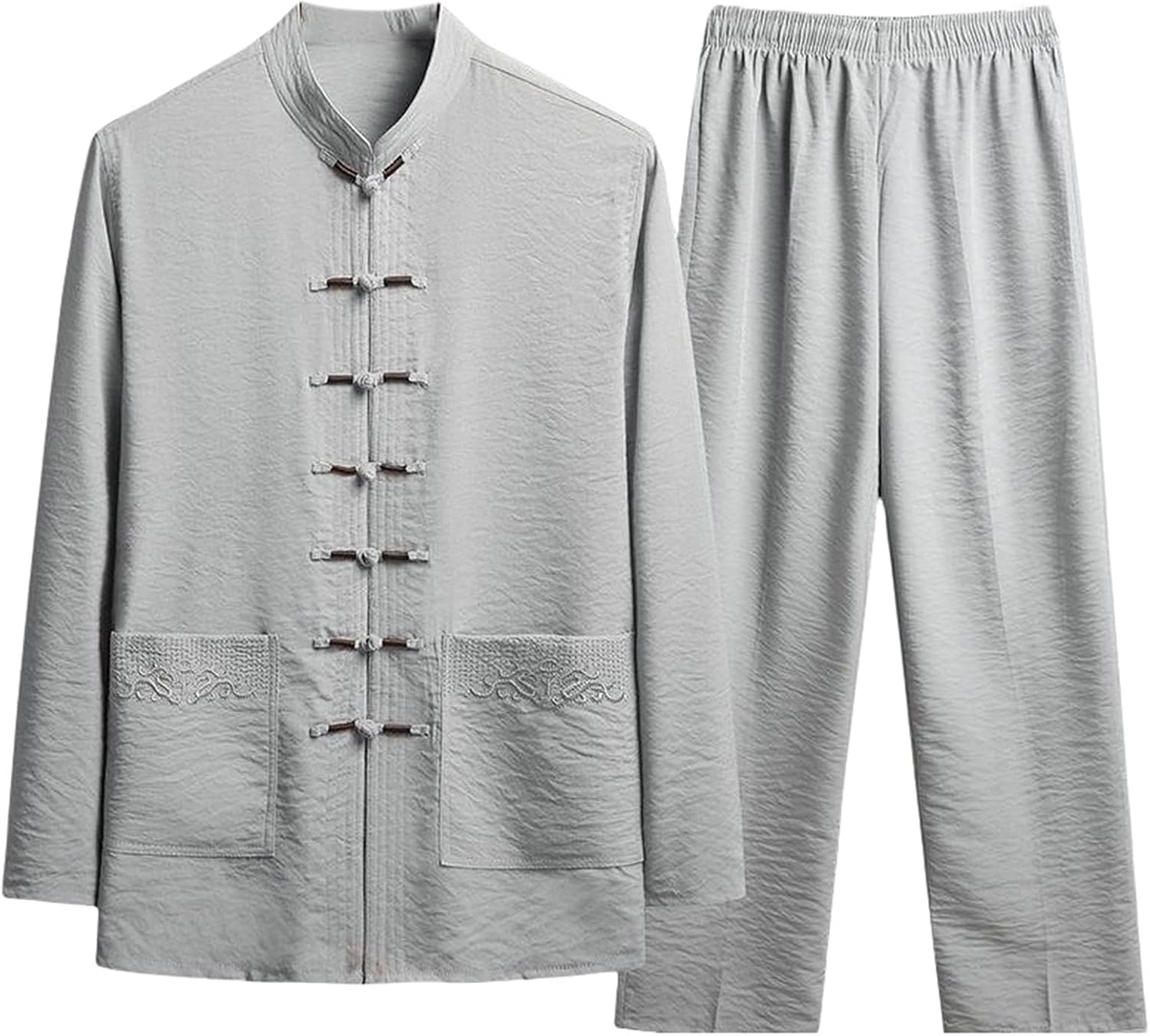 Men's Spring/Summer Tang Suit Long Sleeve Cotton Linen Traditional Hanfu Set