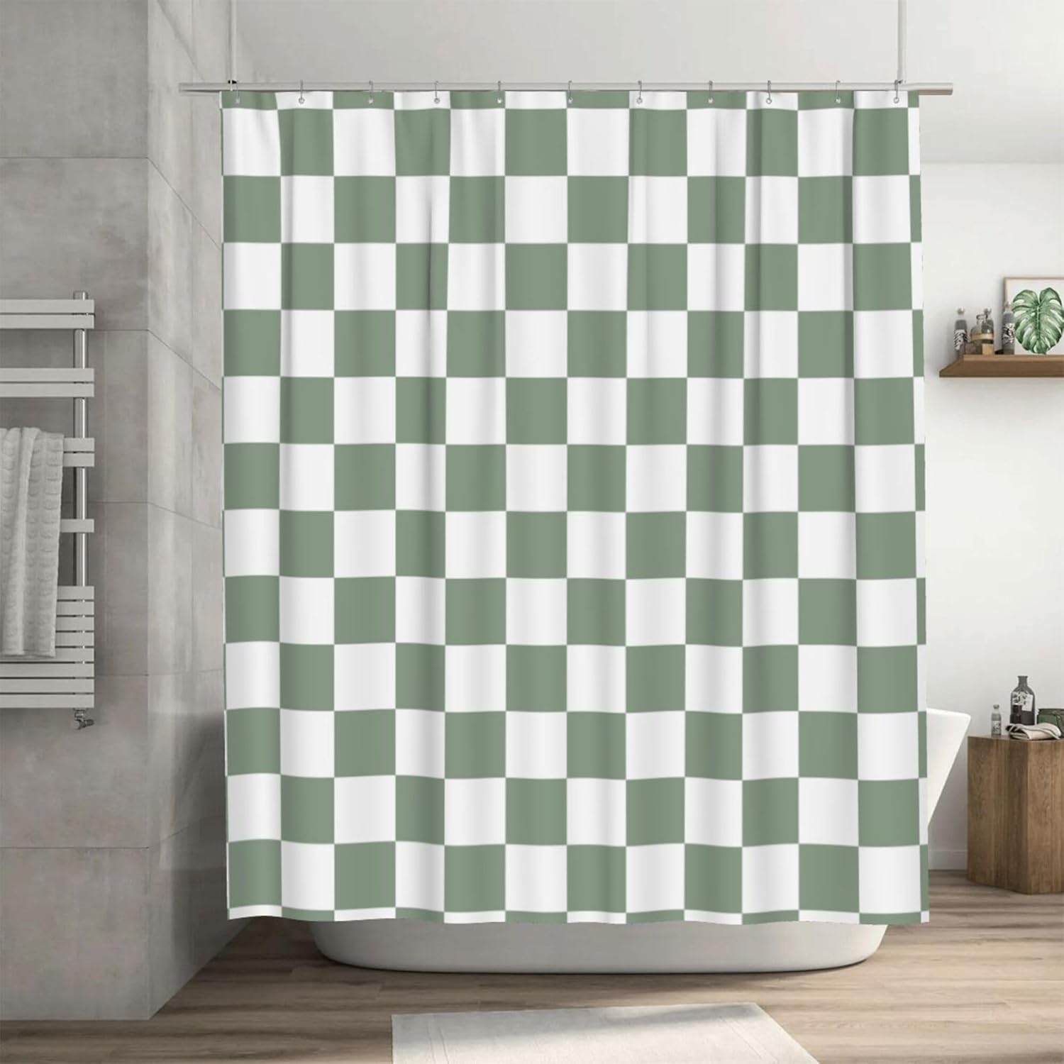 Ohocut Checkered Shower Curtain, Sage Green Shower Curtains