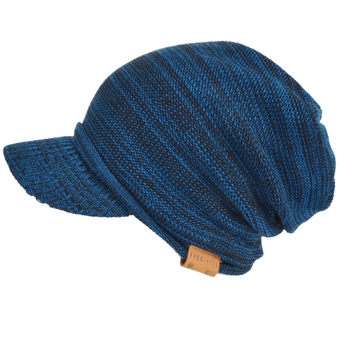 Mens Womens Thick Fleece Lined Knit Newsboy Cap Slouch Beanie Hat with Visor (Blue)