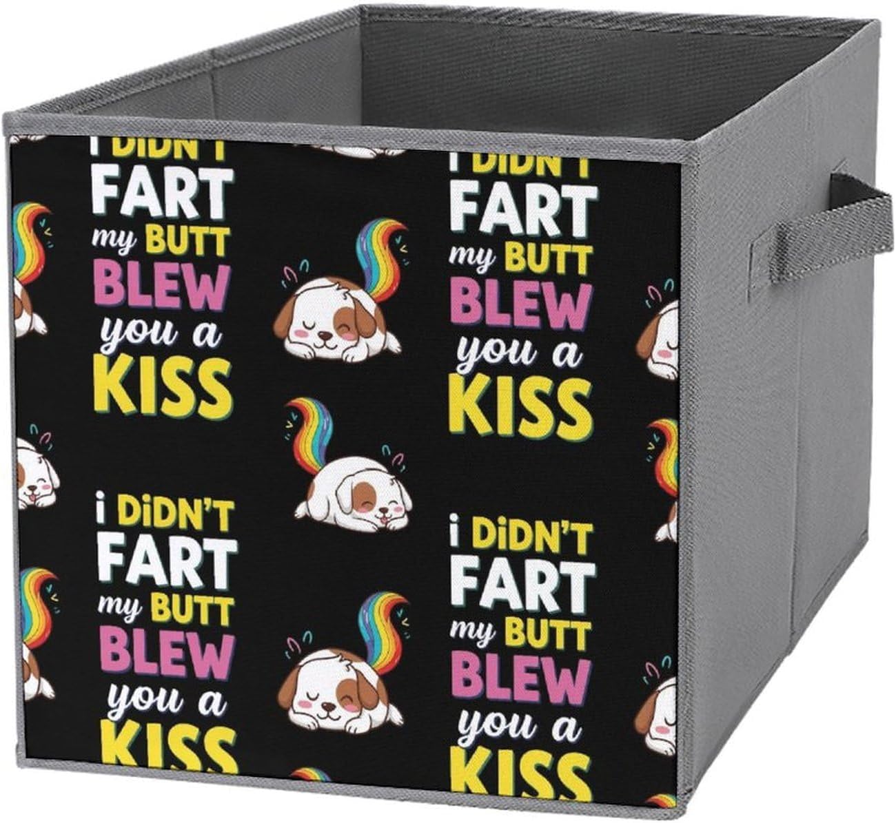 Foldable Storage Cube with Handles I Didn'T Fart My Butt Funny Dog, Sturdy Collapsible Organizer Bin for Heavy Items like Books & Tools, Reinforced Sides for Durability