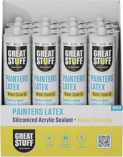 Great Stuff Acrylic Latex Sealant Caulk White - Painters Latex Siliconized Acrylic Paintable Caulk - 10.1 fl.oz - Easy to Use and Easy to Clean - 12-Pack