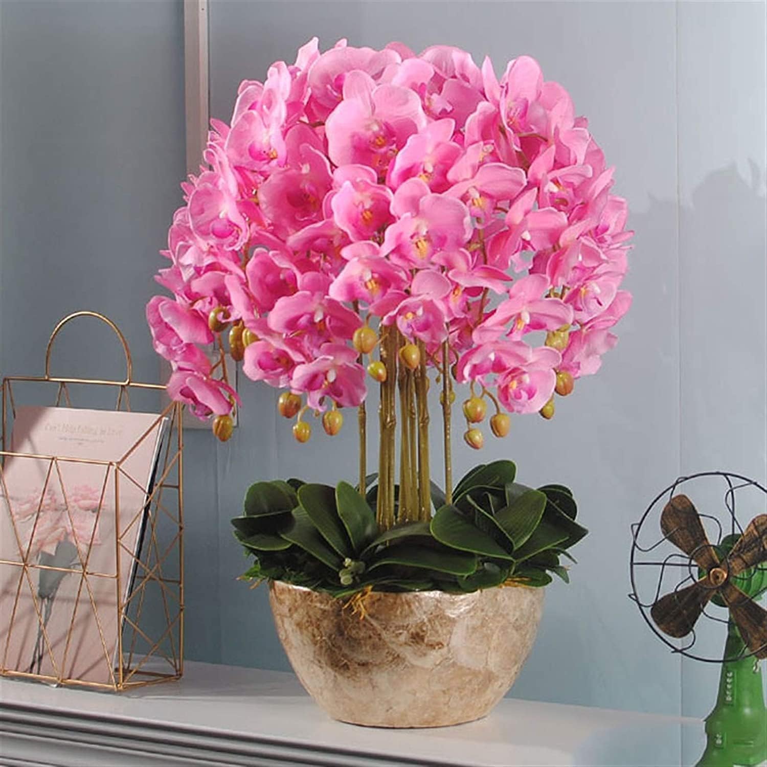 Sztuczny Kwiat, Jedwab, Sztuczne Kwiaty Falenopsis Z Żywicą, Wazon, Sztuczna Orchidea, Sztuczne Kwiaty, 63 Cm, Doniczka, Sztuczne Kwiaty