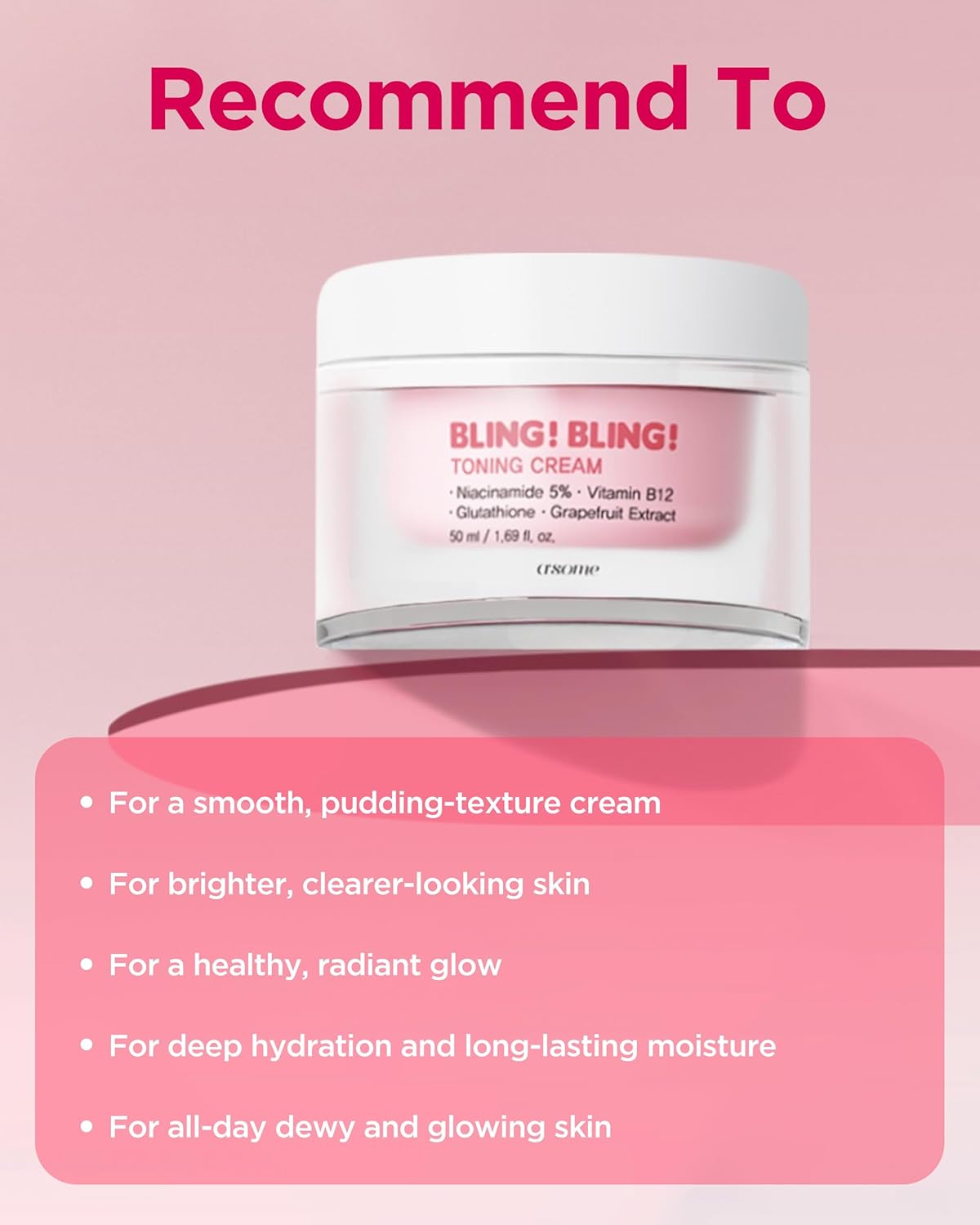 A'SOME Bling Bling Toning Cream Korean Facial Moisturizer with 5% Niacinamide for Radiant Complexion, Pudding Gel Texture with Hyaluronic Acid & 10 Vitamins for All Skin Types, 1.69 fl.oz. - Image 5