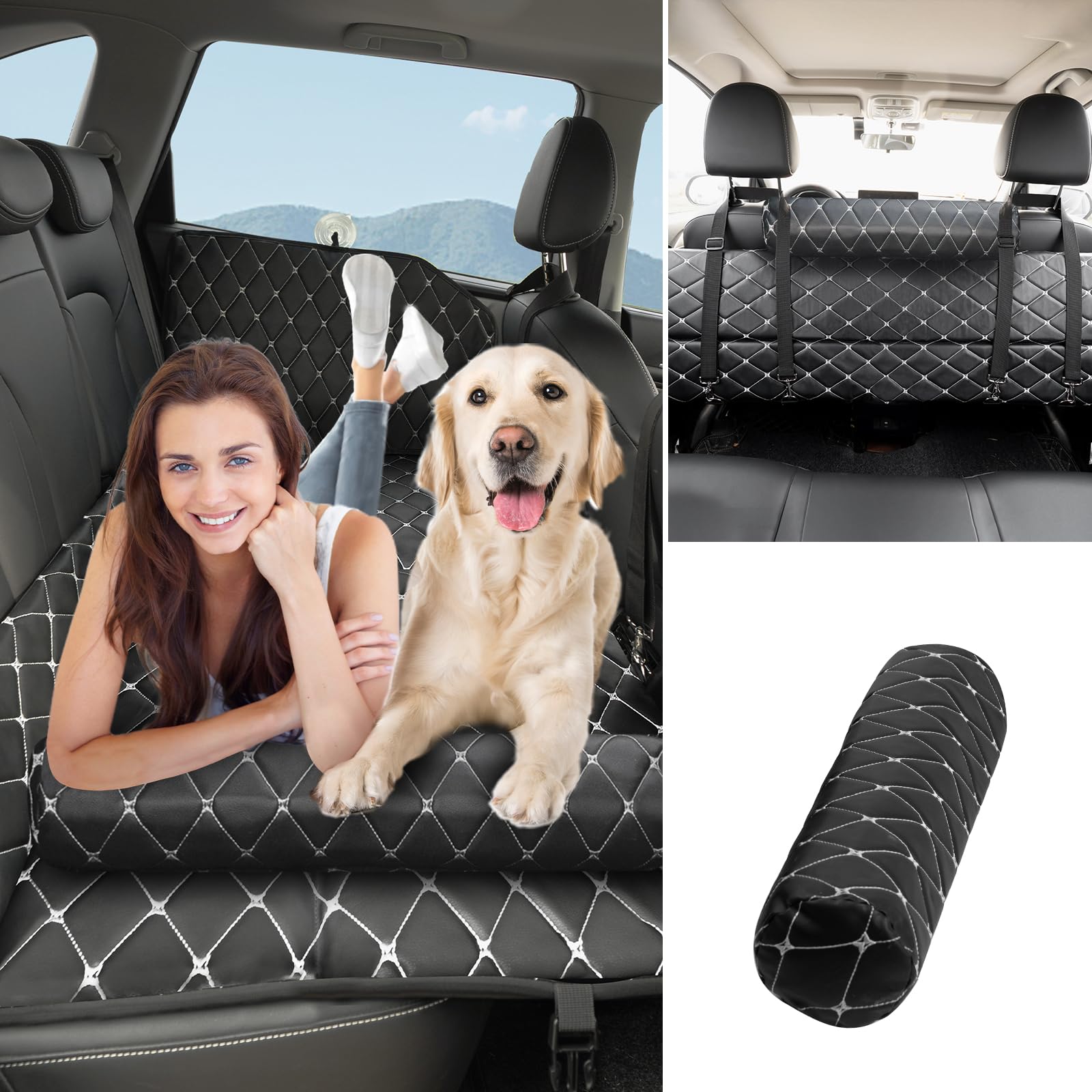 JoyrallyNon-Inflatable Thick Car Bed Mattress with Soft Pu Leather Pillow,Double-Sided Folding,Portable Back Seat, Travel Camping Mattress for Sleeping, for SUV,Back Seat Into a Large Bed for You