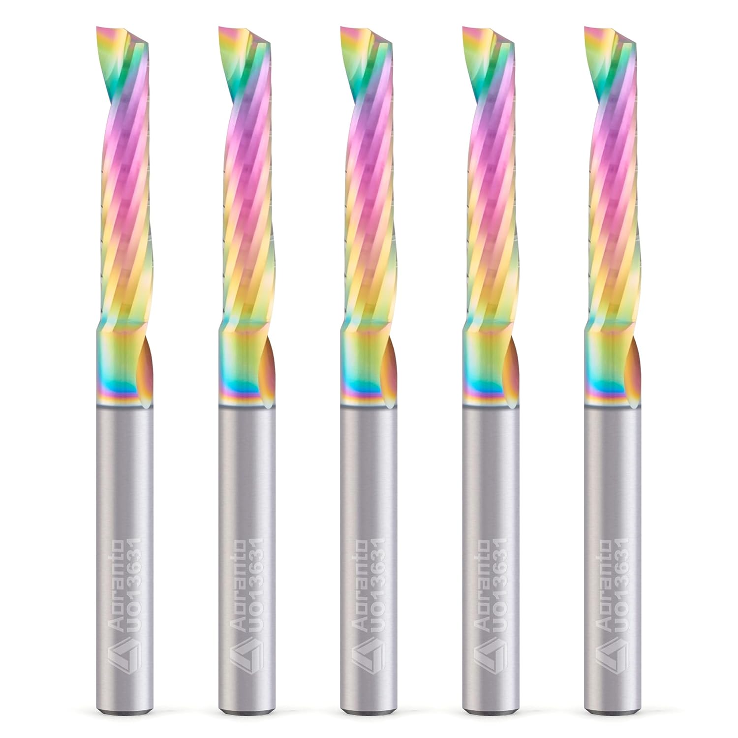 UO13631 1/4" Single O-Flute CNC Router Bit 1/4" Shank, Industrial Quality Extra Long Life Coating Solid Carbide Up Cut Spiral End Mill for Wood Plastic Acrylic, 1/4" Dia x 1-1/4" CL, 5 Pack