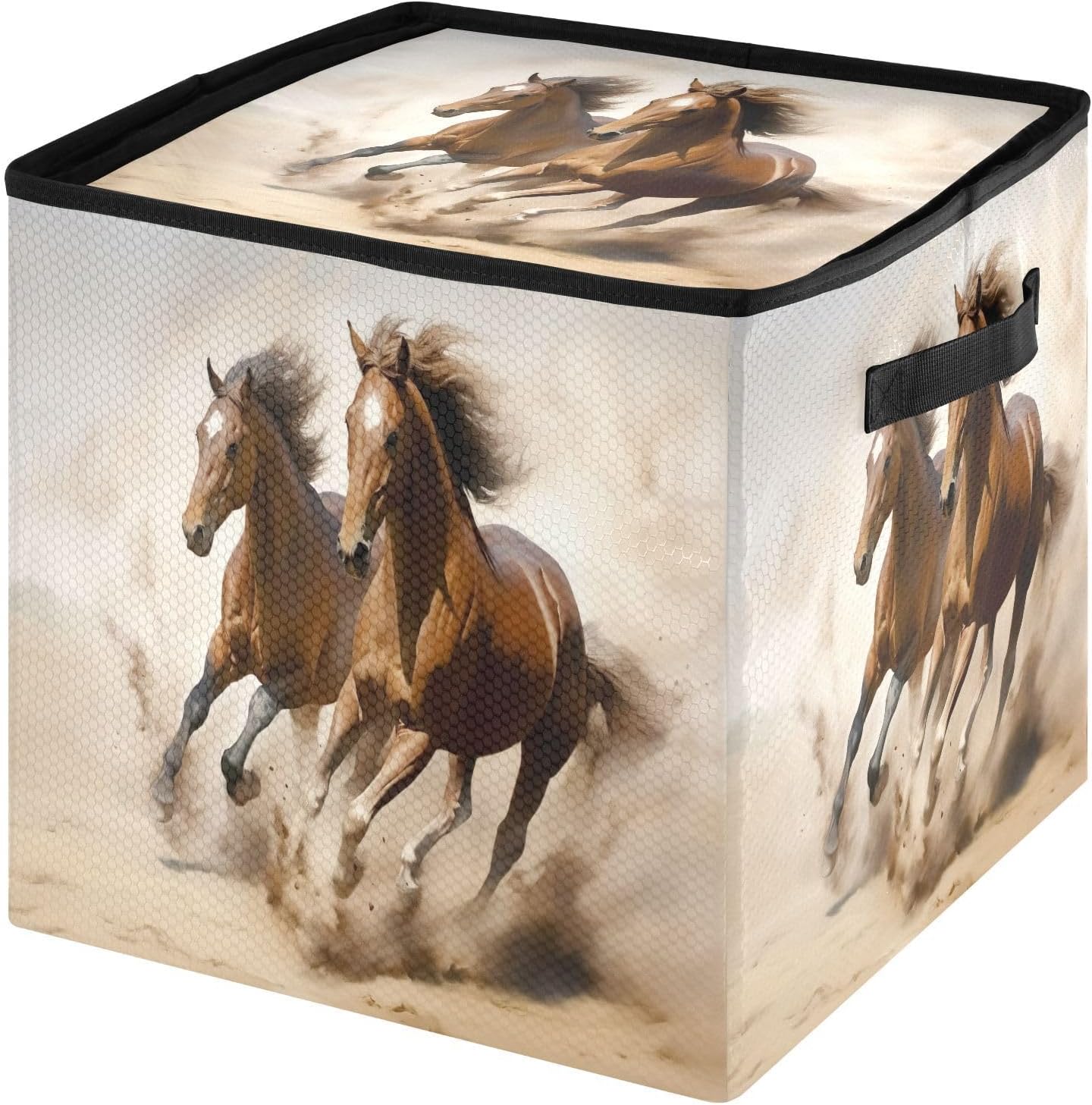 Running Horses 13 Inch Christmas Ornament Storage Box with Lid - Holiday Decor Storage Containers, Stores 64 Ornaments, 3 Inch Cube Compartments
