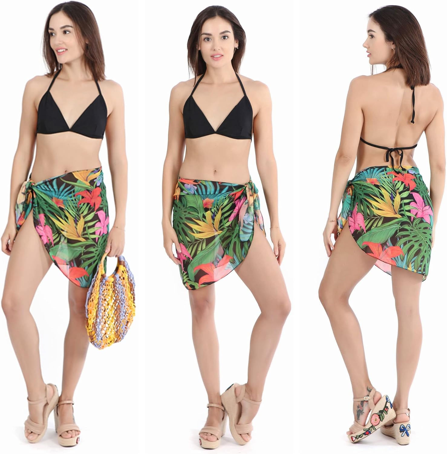 Ayliss Women Swimsuit Cover Up Short Chiffon Summer Beach Sarong Bikini Wrap Skirt Bathing Suit Scarf Pareo Swimwear - Image 2