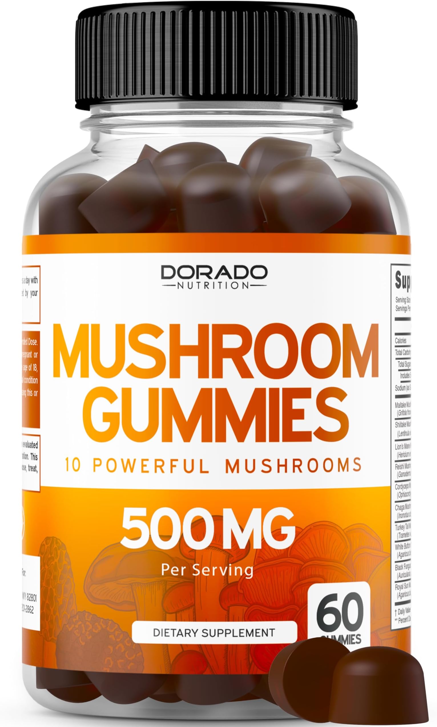 Mushroom Gummies 10 in 1 Blend (60 Gummies with Lions Mane, Cordyceps, Reishi & More Functional Mushrooms) Focus & Brain Gummy Mushroom Supplement - Vegan Safe & Third Party Tested - USA Made