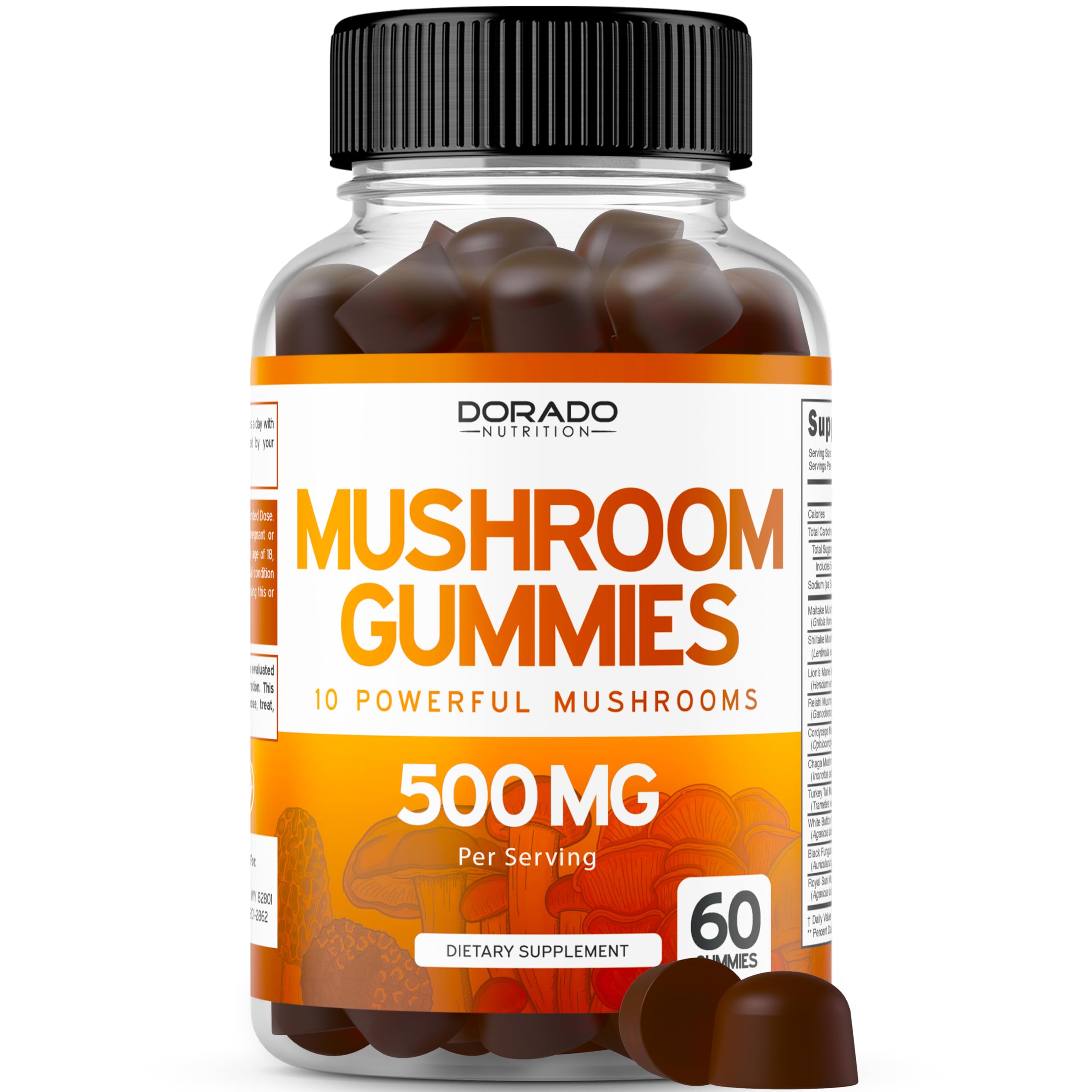 Mushroom Gummies 10 in 1 Blend (60 Gummies with Lions Mane, Cordyceps, Reishi & More Functional Mushrooms) Focus & Brain Gummy Mushroom Supplement - Vegan Safe & Third Party Tested - USA Made