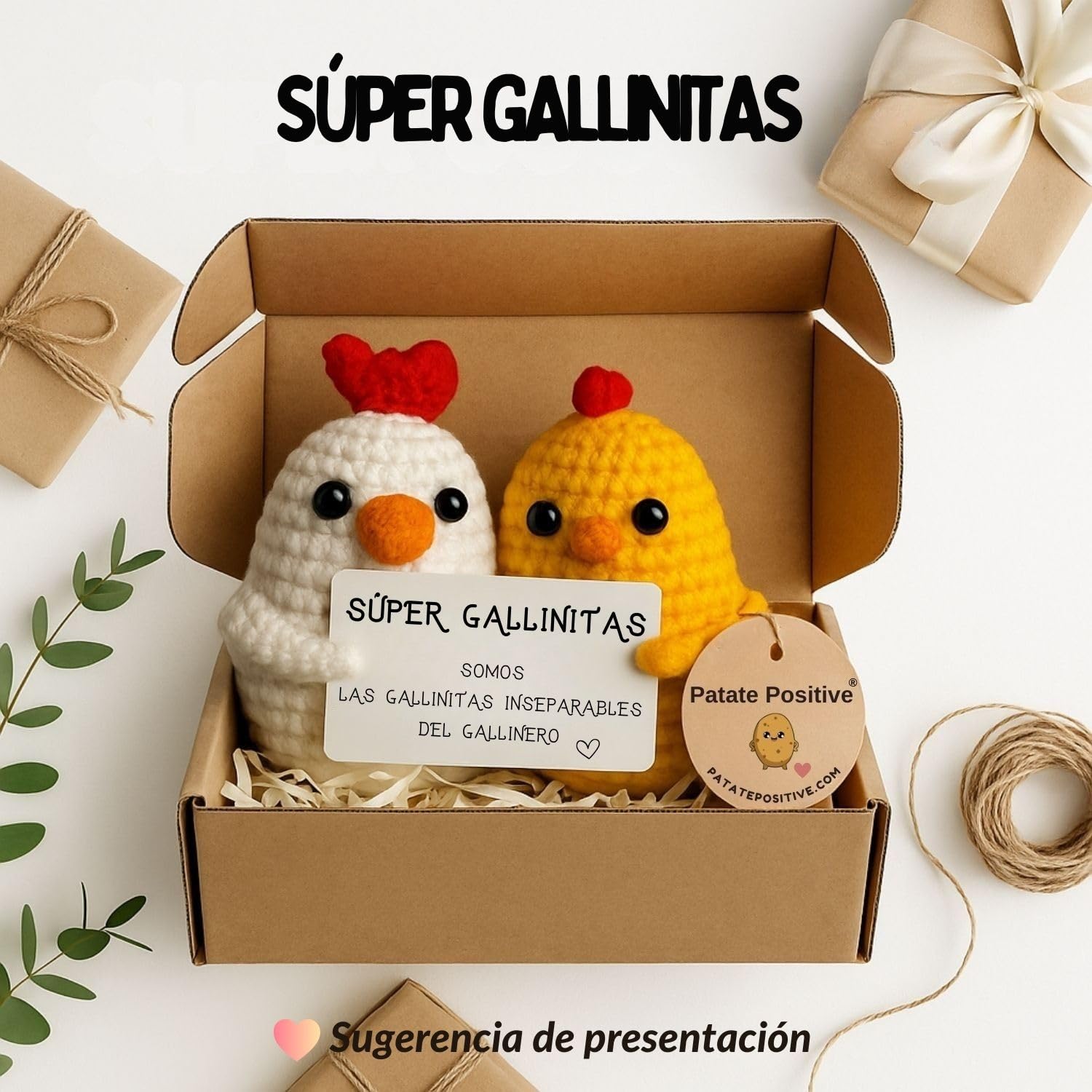 Super Gallinitas© | Regalo Original para Amigas | Idea Sorpresa Colega Companera Mejor Amiga BFF | Cumpleanos Fiesta Secret Santa Pascua | Peluche Hecha a Mano| Divertido & Cute | Amistad Inseparable - 4