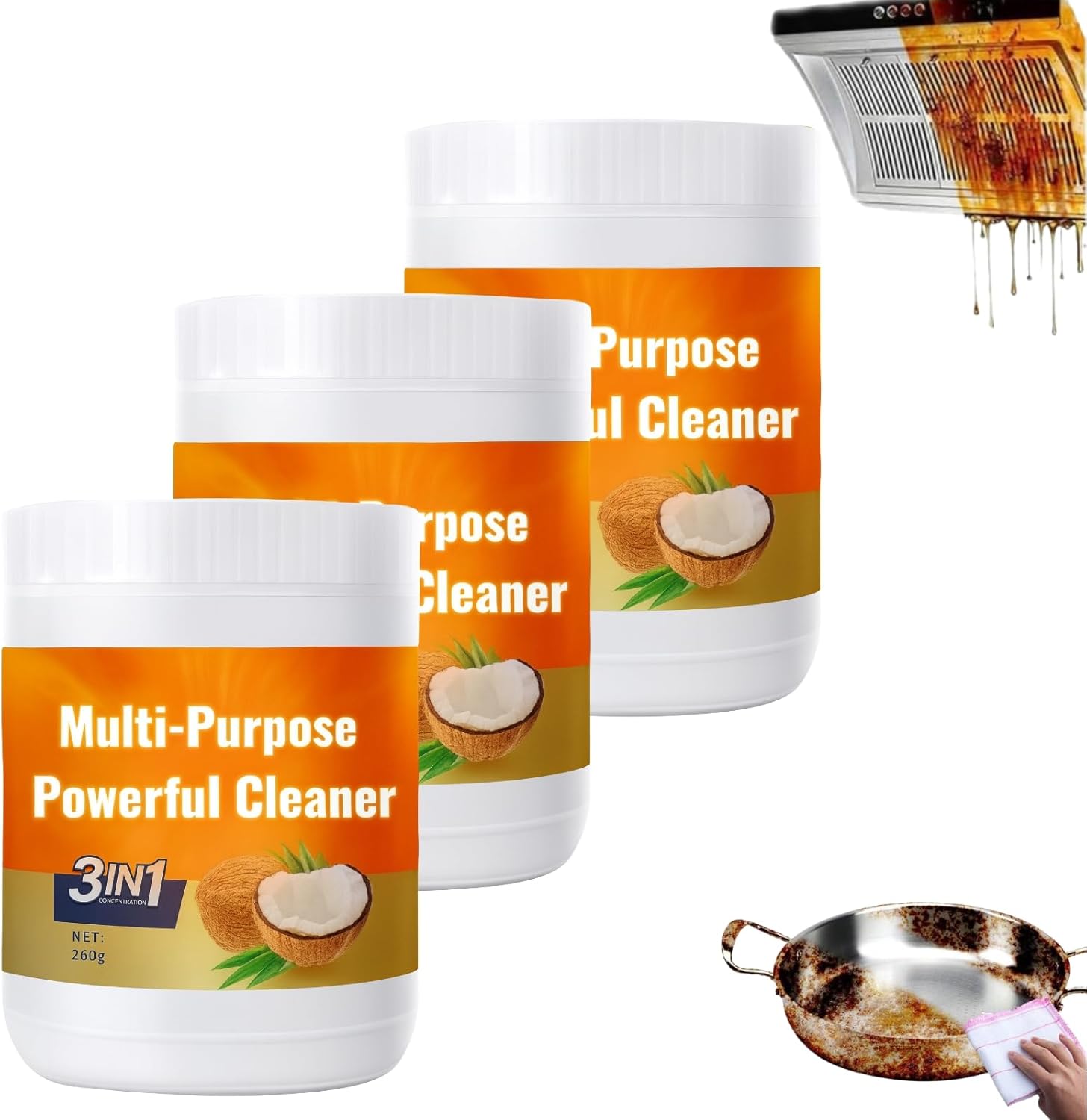 Multi Purpose Powerful Cleaner for kitchen, 3 In 1 Stainless Coconut Oil Cleaning Paste, Kitchen Duty Degreaser for Faucets, Tiles, Kitchen, Oven (3)