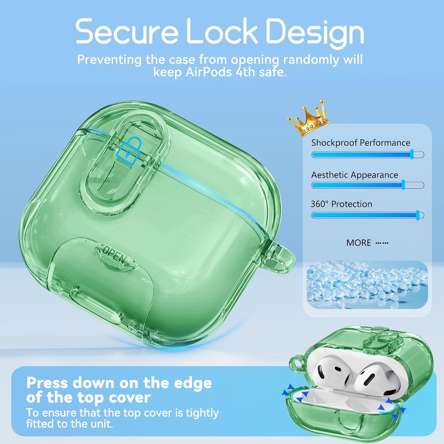 Clear Case for AirPods 4 Case Cover with Safety Lock,Soft TPU Cover with Phone Stand & Cleaning Kit,Cute Bling Keychain for Women Girls-Pine Green thumbnail