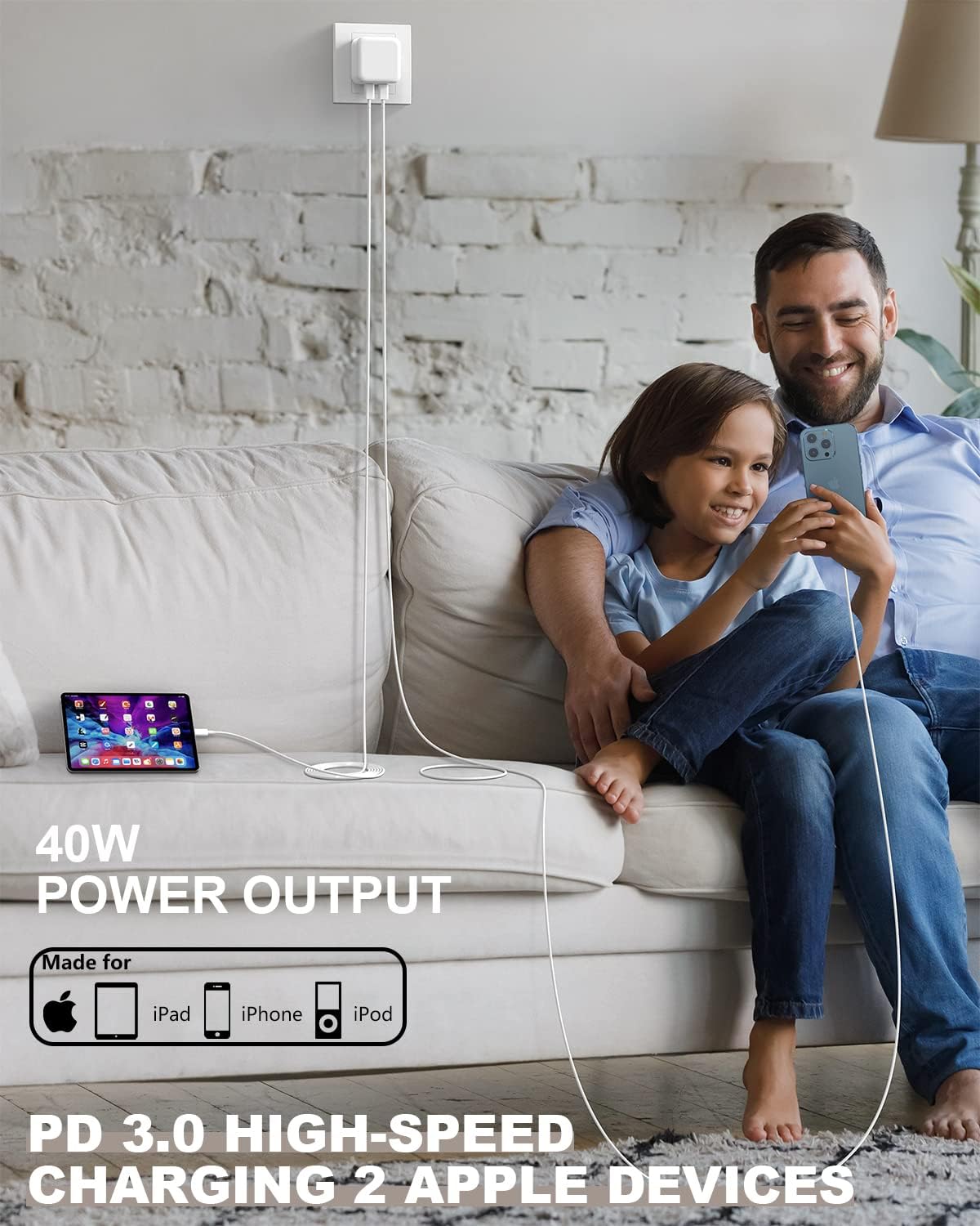 iPhone Fast Charger, 40W Dual USB-C Quick Wall Charger 10FT Charging 2pack 10FT Extra Long Lightning Cable+Double Port Foldable USBC iPhone Charger Fast Charging for iPhone 14/13/12/11/XR/XS/SE/iPad