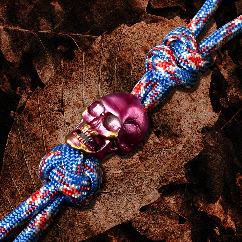 Totenkopf-Perlen: 550 Paracord-Perlen | EDC Lanyard Perlen für Messer, handgegossenes Metall Kupfer Totenkopf Paracord Perlen und Charms, Messer Lanyard Perlen mit Fallschirmschnur