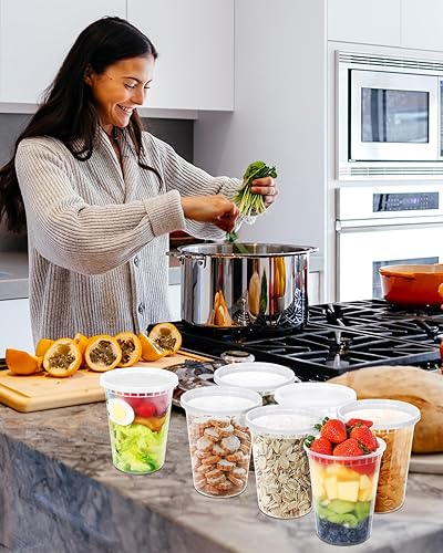 Miniatura 7 de SHOPDAY Contenedores de delicatessen con tapas de 32 onzas, 50 juegos, recipientes de plástico para almacenamiento de alimentos con tapas