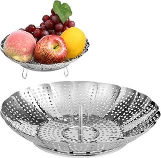 Vicloon Panier Vapeur INOX, Paniers Cuit-Vapeur Inoxydable, Pliable Panier Vapeur avec 3 Pieds en Acier INOX, Pliable Vegetable Steamer Accessoire pour La Nourriture Légumes Fruits - Moyenne