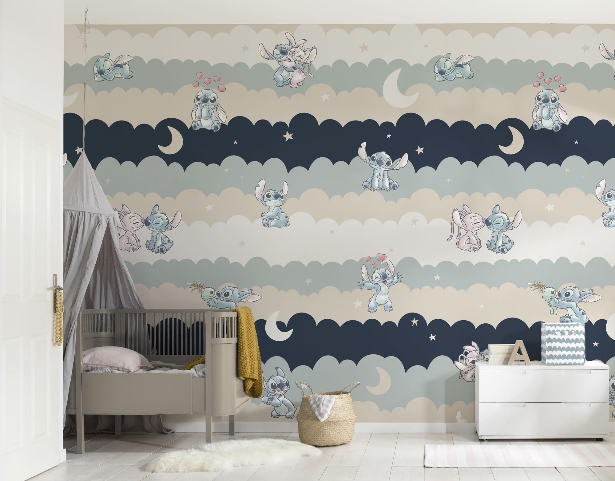 Komar Vinyl Wallpaper - Disney Lilo and Stitch Cozy Clouds - Size 212 x 250 cm, 1 Roll of 4 Panels, Nursery Wallpaper