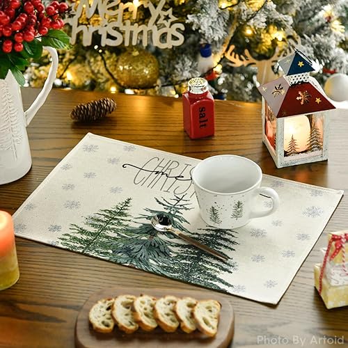 Miniatura 10 de Artoid Mode Juego de 4 manteles individuales de Navidad con copos de pino beige, 12 x 18 pulgadas, para decoración de fiestas, cocina, comedor