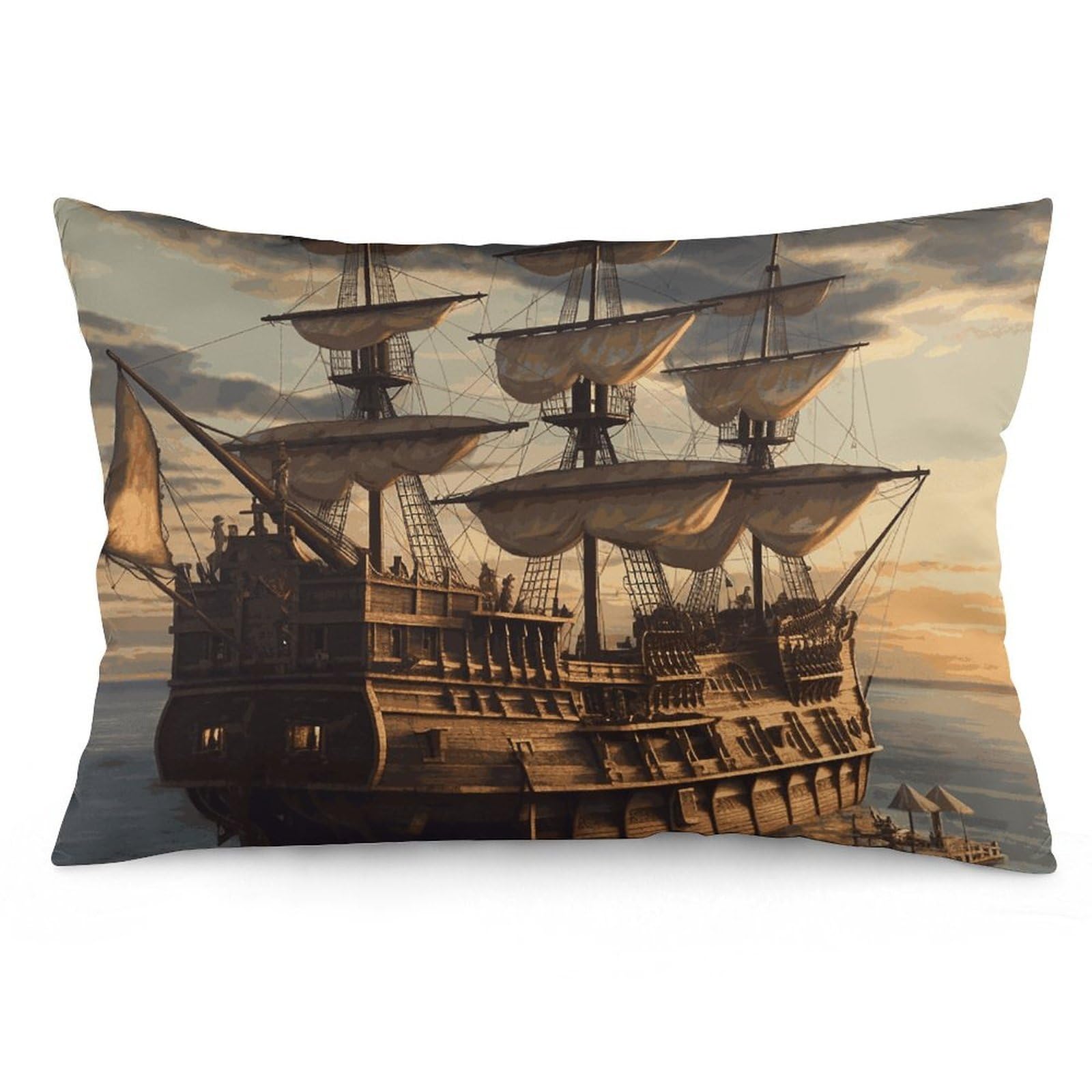 2 Pack Pillow Cases for Hair and Skin, Soft Breathable Pillow Case Covers with Hidden Zipper, Fantasy Pirate Ship Pillowcase 16 "x24 Pillow Covers for Sleeping Gift