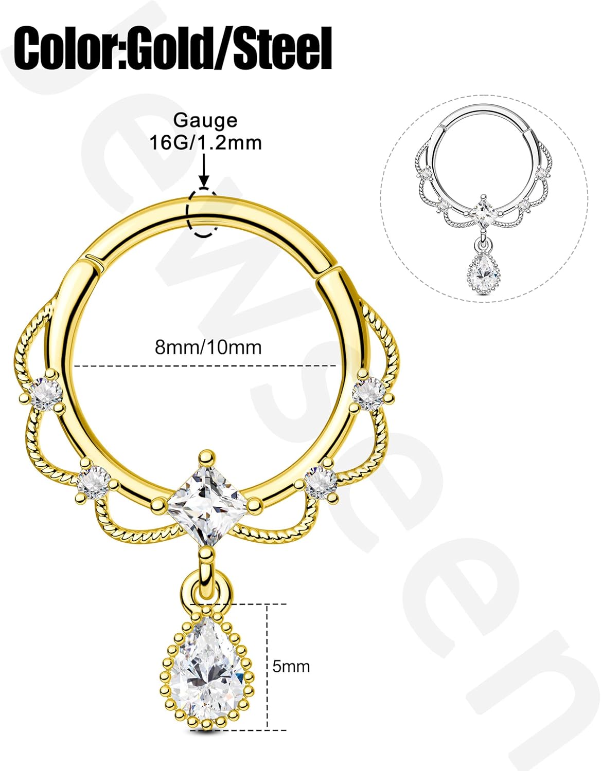 Jewseen 16g Dangle Septum Rings 316L Stainless Steel Helix Daith Piercing Jewelry Cartilage Hoop Earrings for Women - Image 6