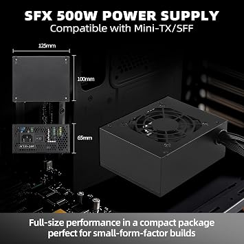 SFX Power Supply 500W PSU Non-Modular Design SFX Form Factor is Suitable for Mini-ITX/SFF/MATX PC Games and Home Theater Compatible with RTX 3060/4060