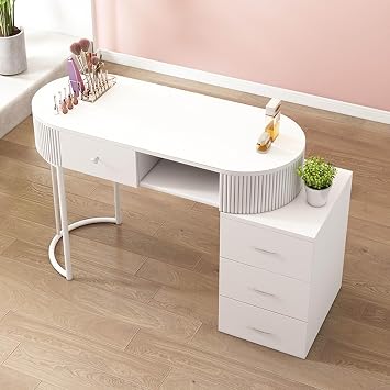 Nail Tech Desk Artist Hand Manicure Table, Professional Modern Nail Beauty Workstation Wooden Salon Spa Nail Desk with Drawers and 3 Layers Storage Cabinet,home Beauty Salon Equipment