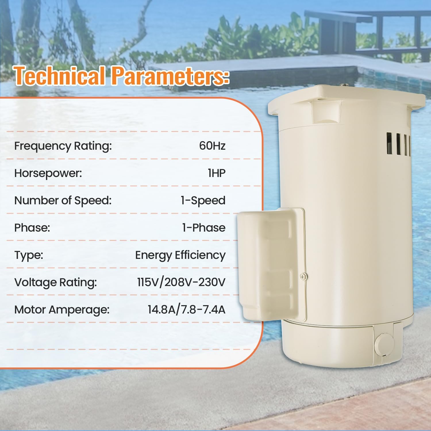 355010S Pool Pump Motor 1HP 115-230V, Energy Efficient Compatible with WhisperFlo High Performance Pump Model WFE-4 and WFE-2, for SuperFlo model SF-N1-1/2-AE; 1 Speed Replace 071314S