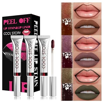 3 Colors Peel Off Lip Liner Stain Set, Long-Lasting, Waterproof & Smudge-Proof Lip Contour for Makeup, Matte Lip Liners Gift Makeup for Women GirlsSet C