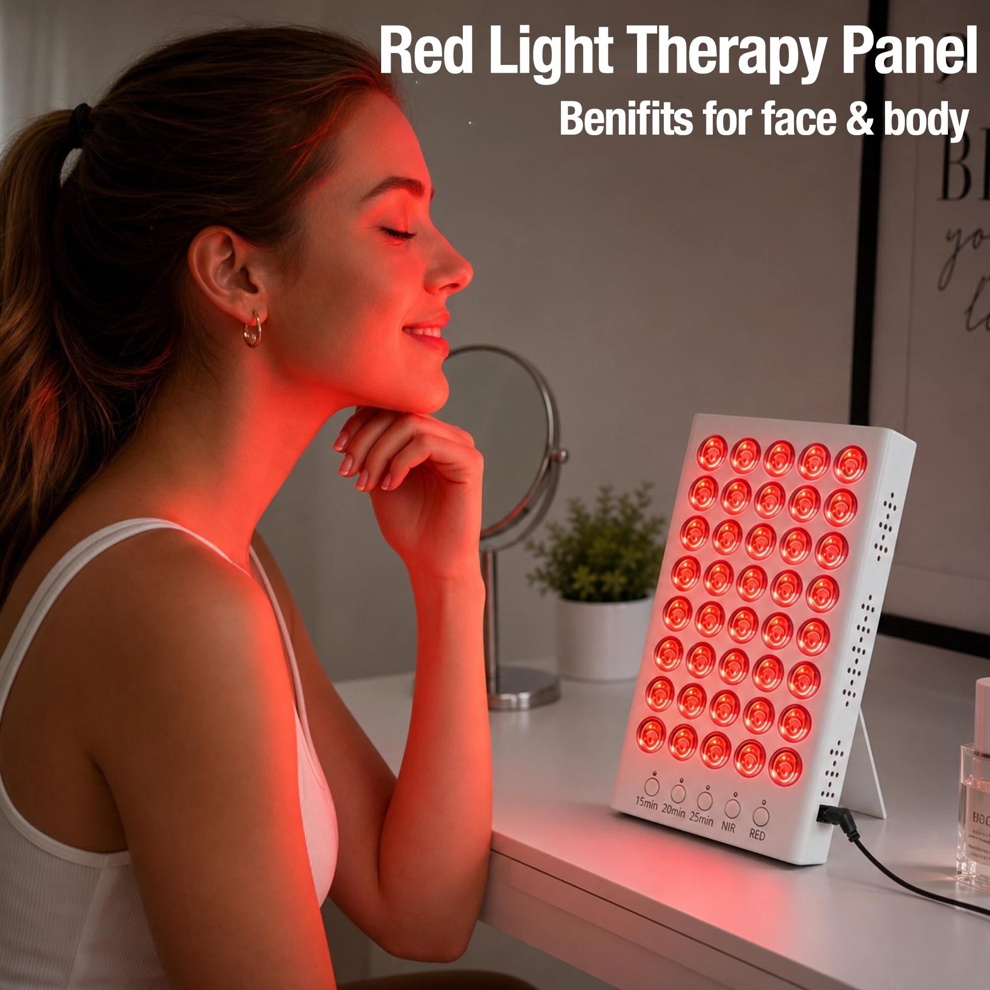 Panel terapia luz roja 660nm850nm infrarrojo soporte regulable temporizador | 40 LED doble longitud de onda,temporizador 3 modos,portable,cuidado piel alivio dolor muscular,gafas y adaptador incluidos