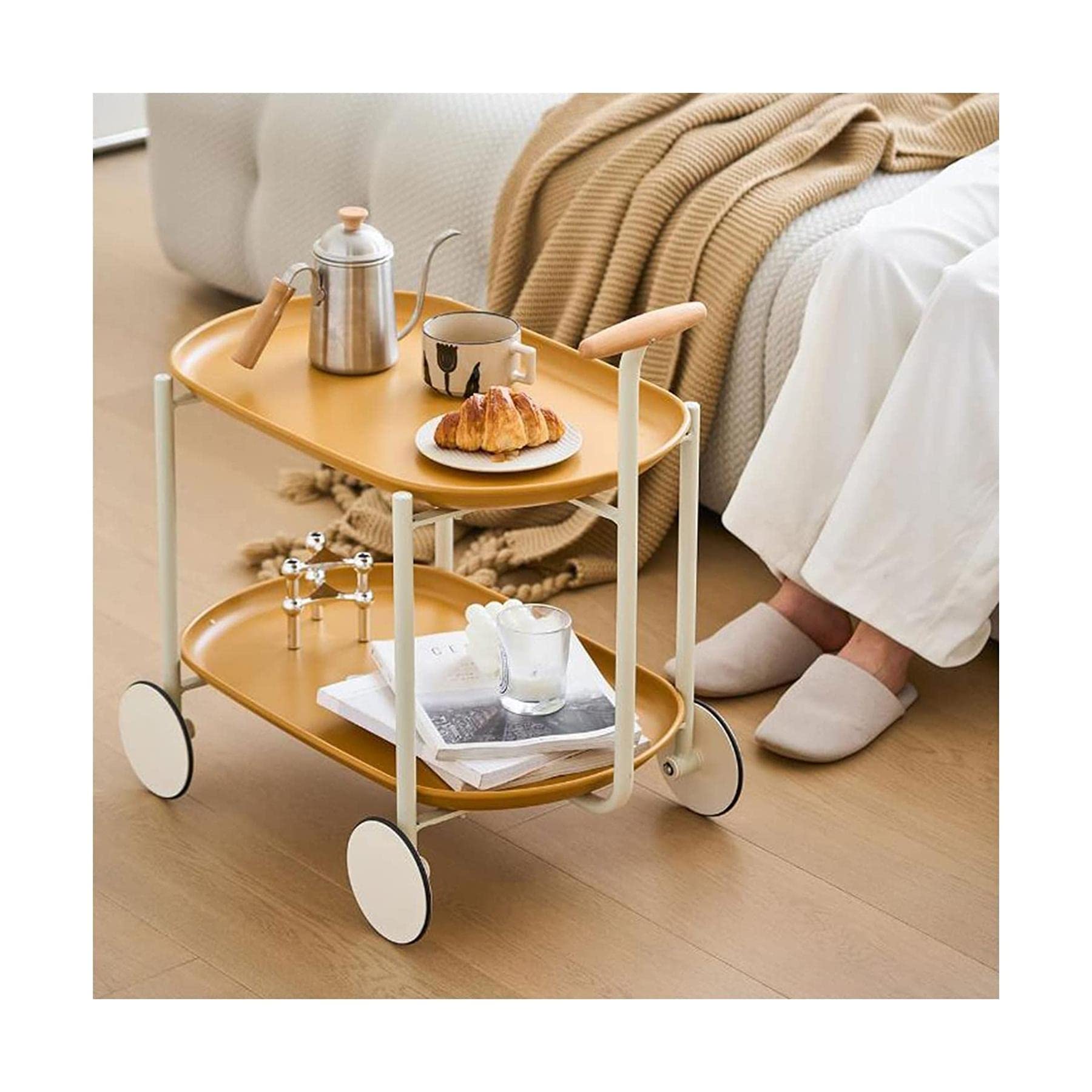 Amazon｜可動台車 2段可動コーヒーテーブル小型トロリー食事サイド収納