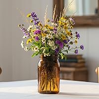 Vista 4 de Paquete de 6 tarros de 32 onzas de color ámbar Mason de boca ancha con tapas y bandas y 6 tapas de plástico negro para frascos, tarros de conservas