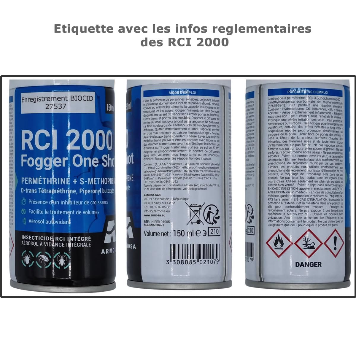 Kit traitement anti Punaises de lit pour 50 m² avec 1 Emulsphrine ew++s insecticide concentré avec régulateur de croissance S-Methoprene, 2 one-shot RCI 2000, 1 pulverisateur 5 litres