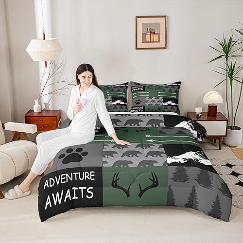 Miniatura 5 de Juego de edredón con estampado de oso para niñas y niños, edredón decorativo de animales de oso de dibujos animados, juego de ropa de cama