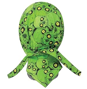 Neon Green Yellow Eyes Toxic Stacked Gothic Skulls Head Wrap Durag Doo Rag Biker Skull Cap Hat Helmet