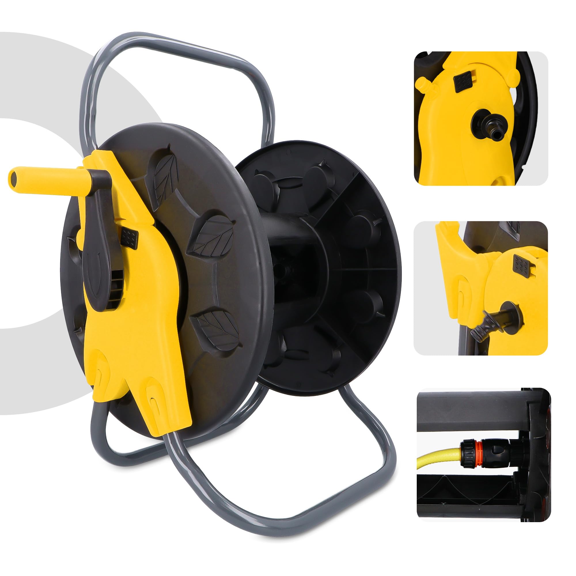 Carrete Carro Portamanguera Enrollador 60 m 1/2" Soporte Para Jardín Tambor Para Manguera Sistema Anti-Enredos Guía Estable Para Uso Exterior Riego No Enredado