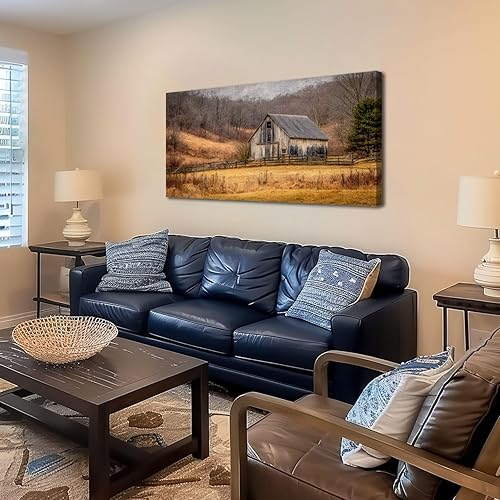 Miniatura 3 de 20"x 40" Canvas Wall Art Rustic Farmhouse Vintage Barn Country Field Landscape Wooden Fence Framed Pictures Painting Print Large Wall Art for Living