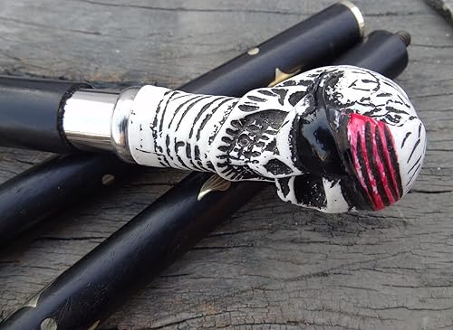 Miniatura 4 de Mango de cabeza de calavera de latón macizo antiguo, diseño vintage, bastón de madera para caminar