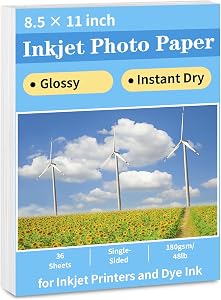 Reastar Glossy Photo Paper 8.5 × 11, 36 Sheets Inkjet Photo Printer Paper