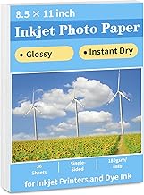 Glossy Photo Paper 8.5 x 11, 36 Sheets Inkjet Photo Printer Paper, Instant Dry Picture Paper for DIY Chip Bag, Flyers, Cards, Calendars and Brochures(180gsm/48lb)