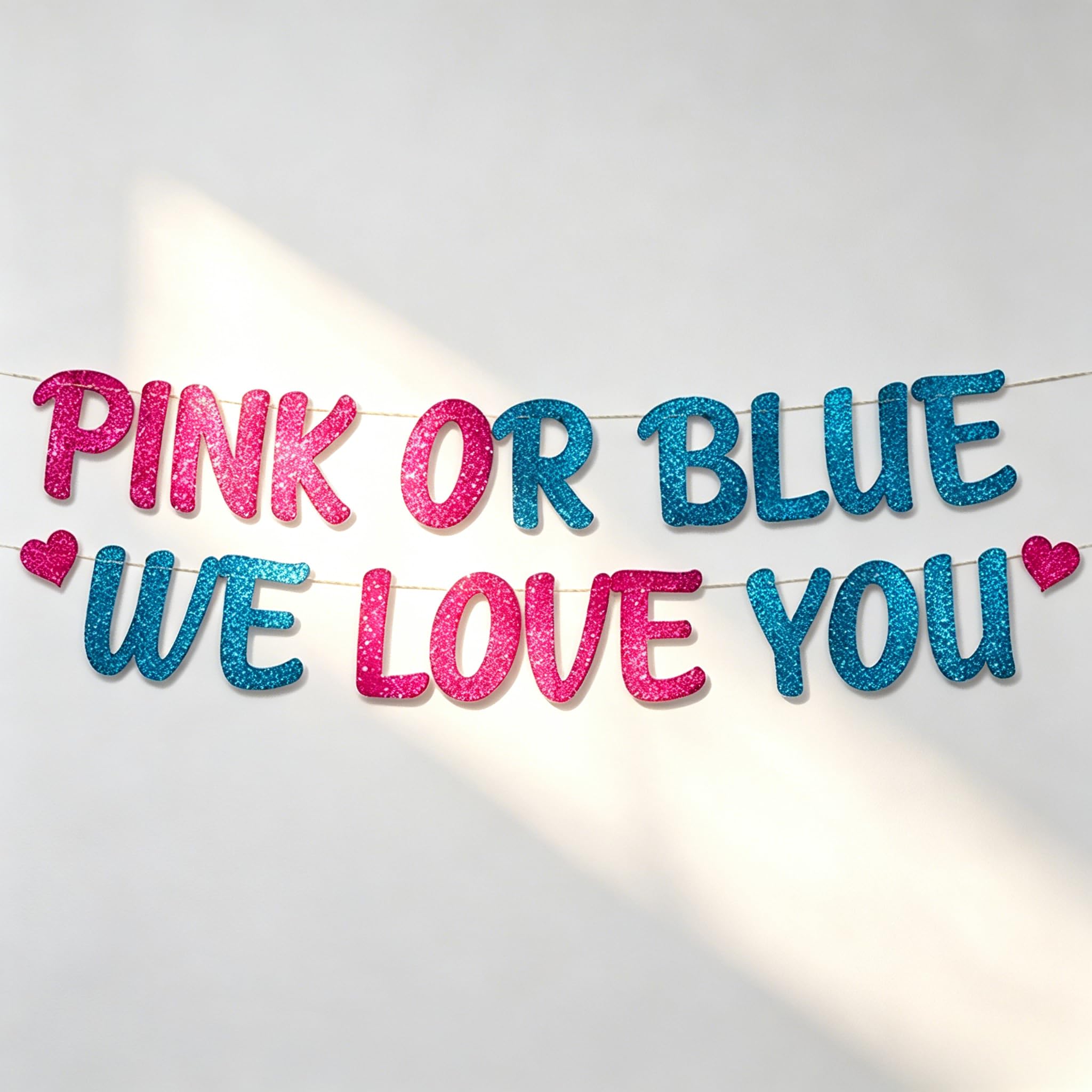 Muiltvoe Gender Reveal Banner Pink or Blue We Love You, 2.1M Glitter Baby Shower Decorations for Boy or Girl, Large Gender Reveal Party Supplies for Home, Garden, Photo Backdrop
