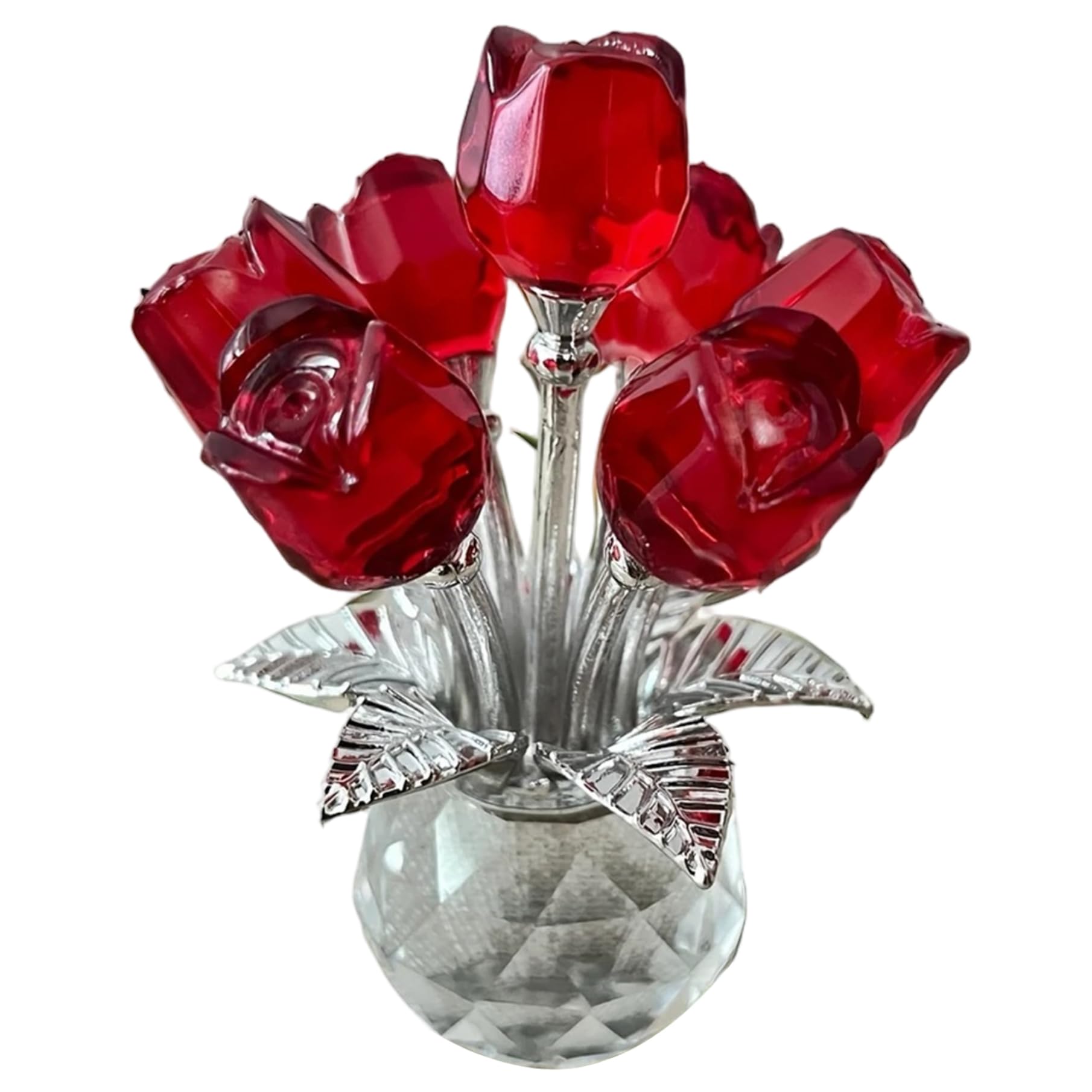 Roses en cristal de haute qualité avec vase, ornement de table d'une clarté absolue