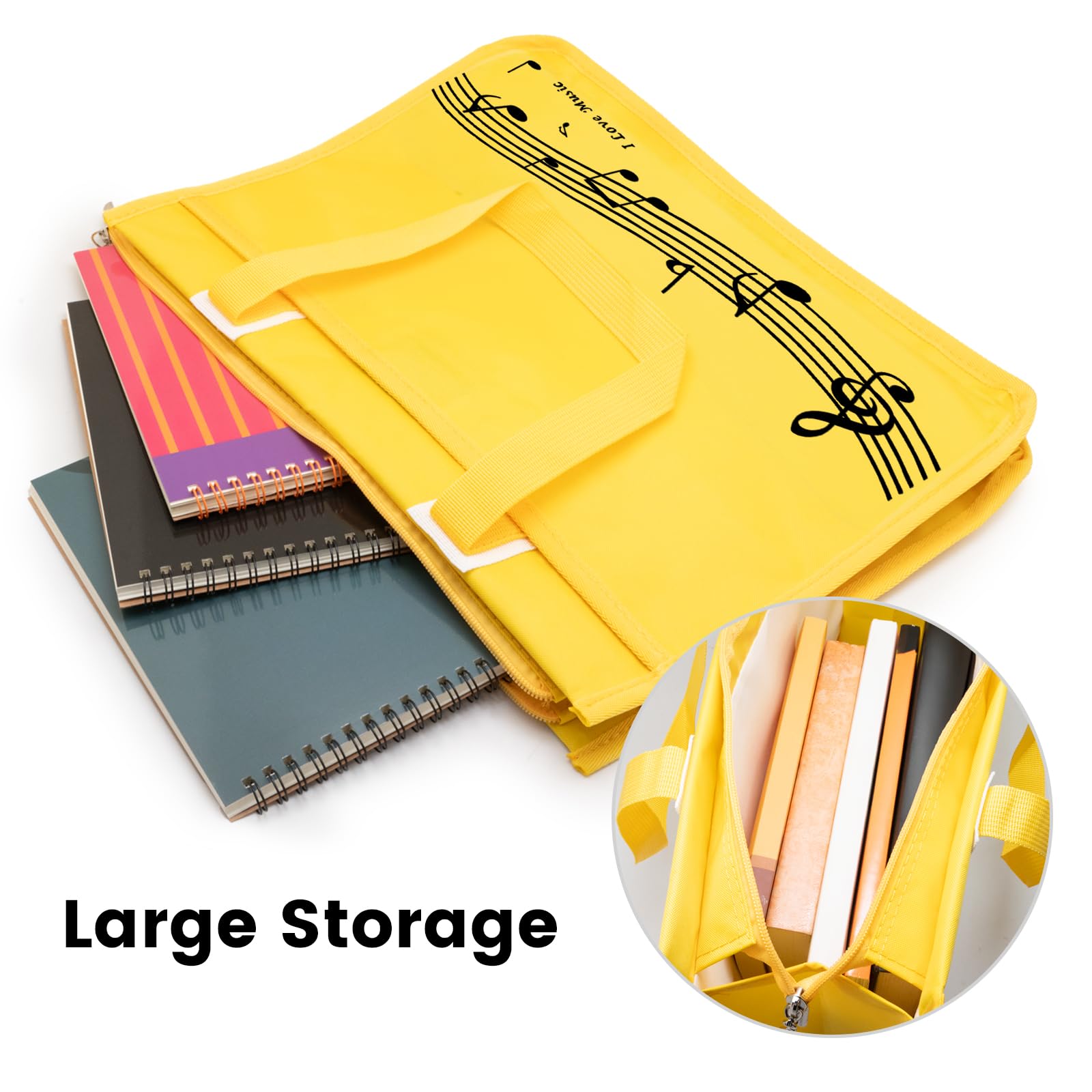 BestSounds Piano Bag, Zipper Waterproof Music Book Tote Bag Piano Accessories for Women Gifts for Musicians (Yellow Music) - Image 3