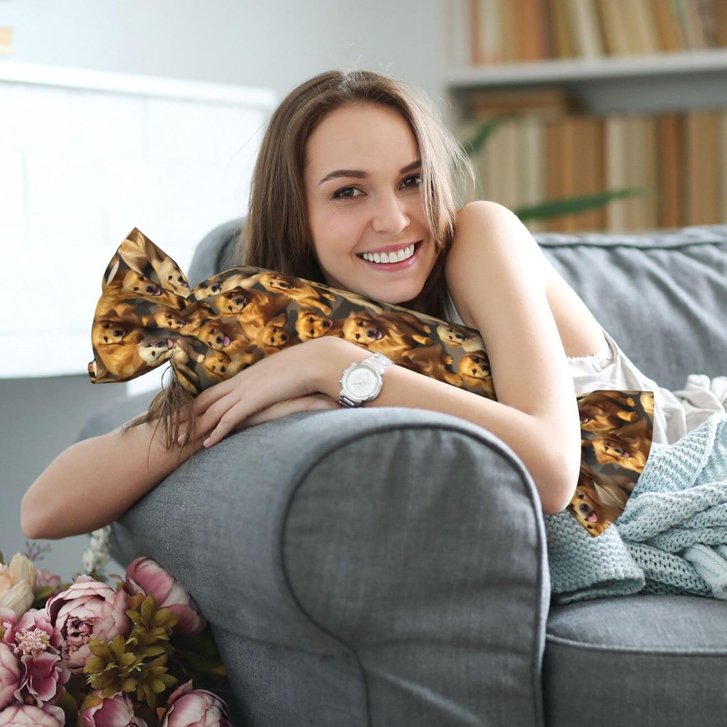 Golden Retrievers Print Candy Cylindrical Comfortable Pillow Throw Pillows Home Decor Easy Maintenance