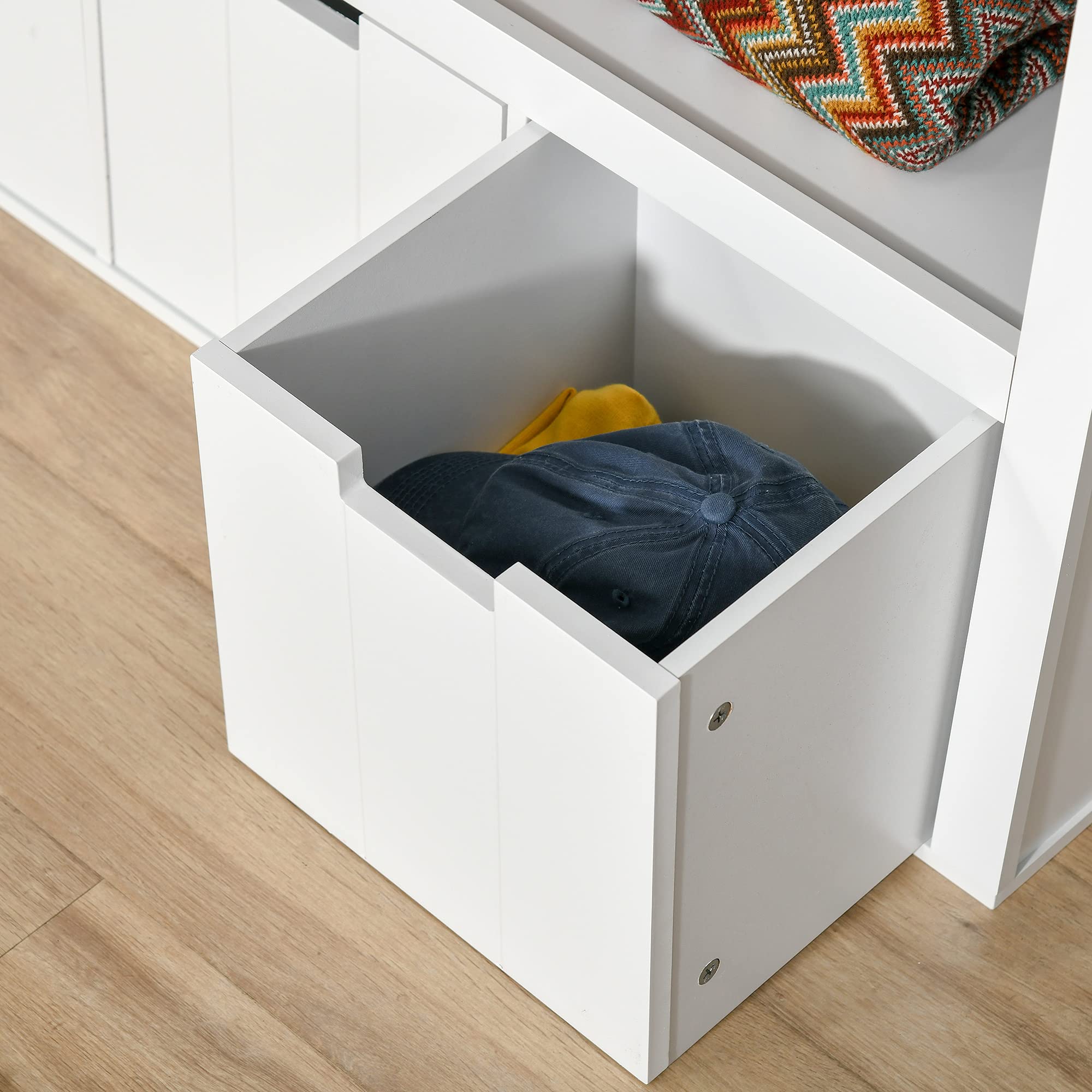 HOMCOM Aparador de Salón con 3 Cajones Extraíbles 102x33x61,5 cm Blanco | Estantes Abiertos, para Libros Juguetes, Armario Auxiliar de Almacenamiento, para Dormitorio Cocina